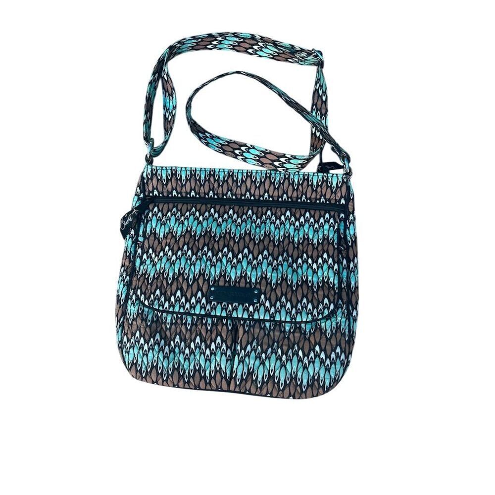 Vera Bradley Triple Zip Hipster Crossbody Bag Brown Teal Quilted